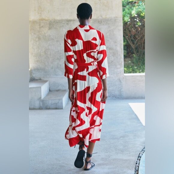 Zara Blogger’s Favourite Red & White Printed Belted Midi Shirt Dress size XL - Picture 13 of 15